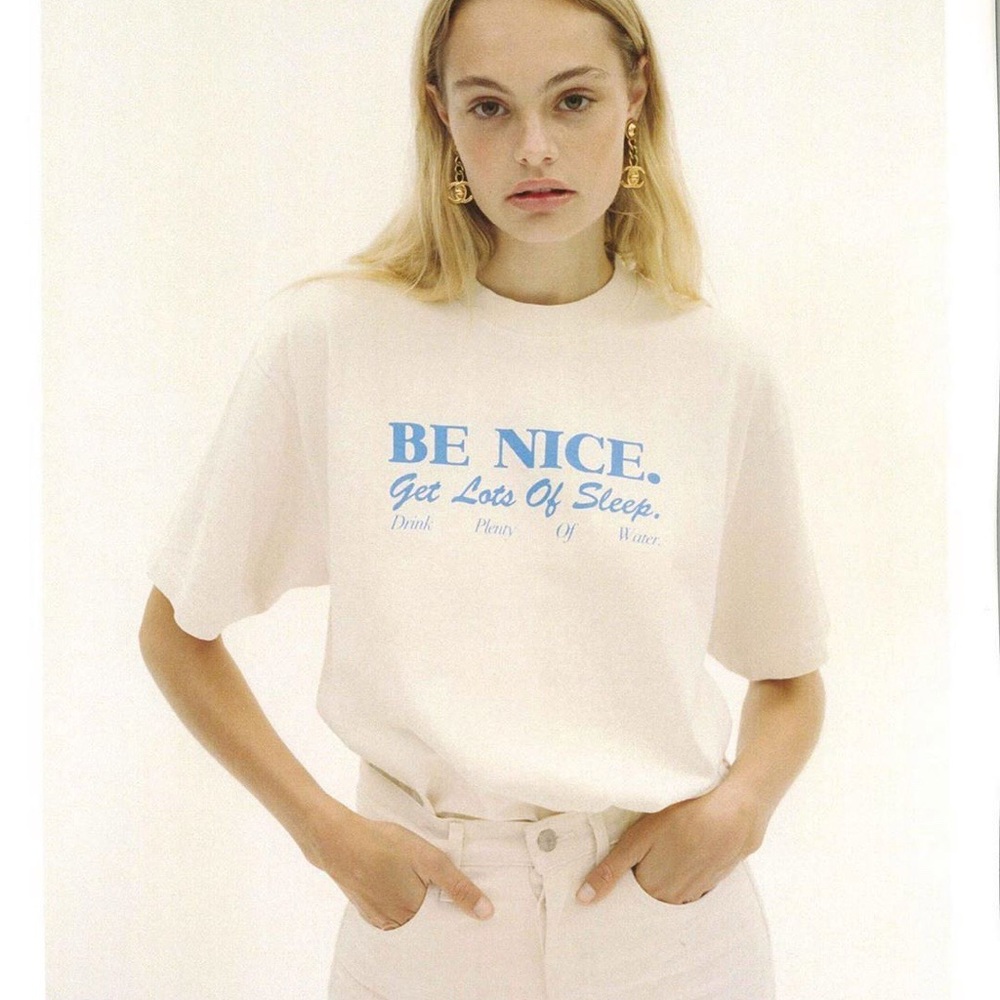 Sporty & Rich Be Nice T Shirt in Cream Size Small